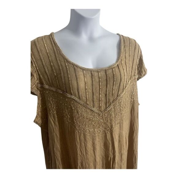 Anna Maxwell Brown Sequined Shift Long Dress Plus Size 3XWP Short Sleeve Boho - Picture 3 of 11